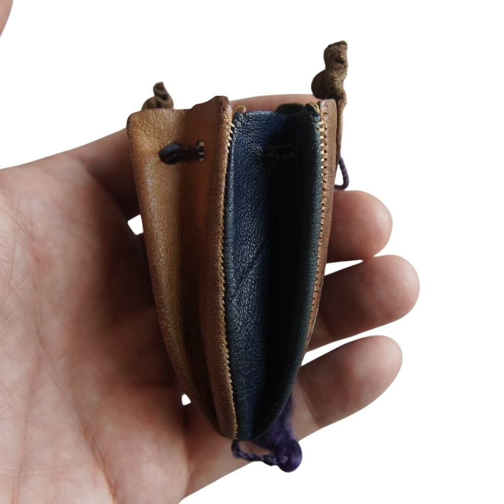 Vintage Mini Leather Coin Purse Moroccan Style Folding Pouch Tassel 4.5" - Picture 3 of 5